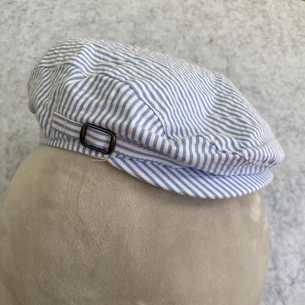 Janie & Jack Striped Blue stripe Newsboy Hat Cap 6-12m Summer Plaid Seersucker